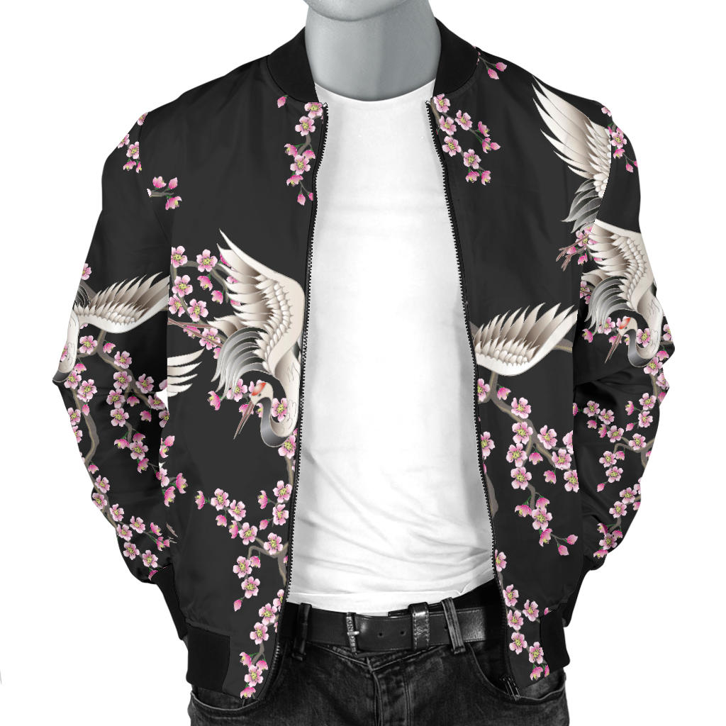 Crane Pattern Print Design 01 Men Bomber Jacket