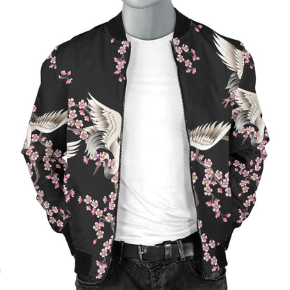 Crane Pattern Print Design 01 Men Bomber Jacket