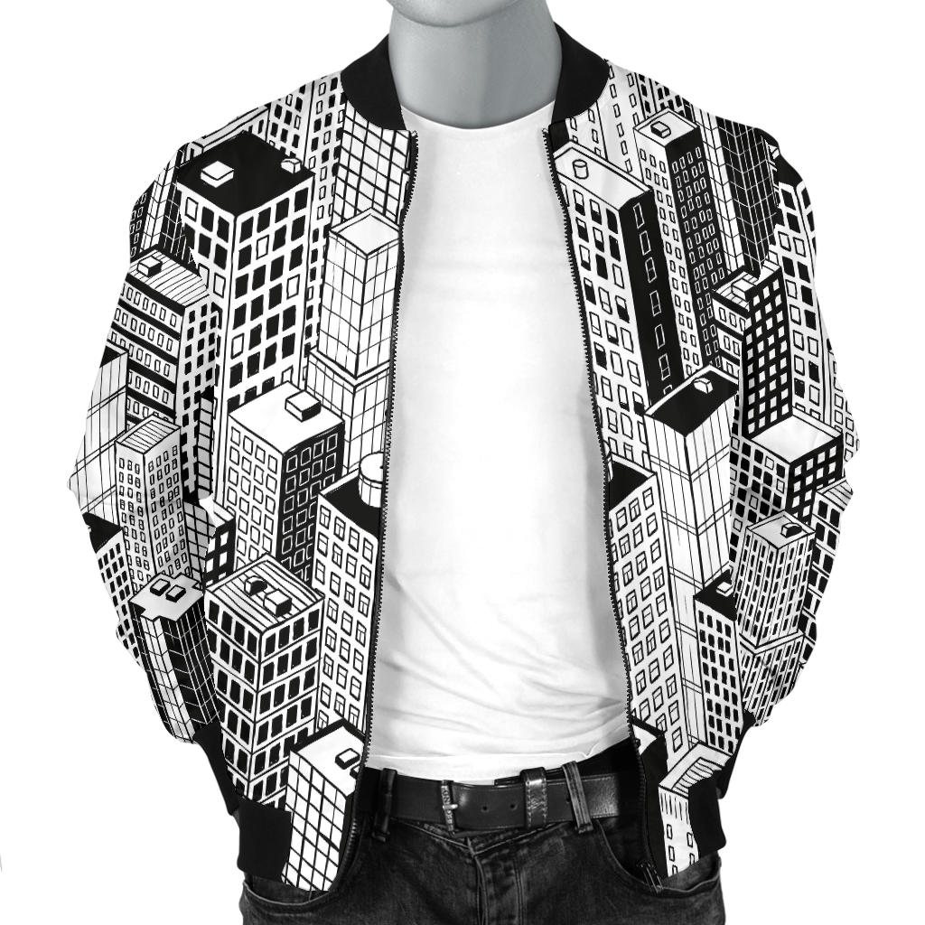 City Pattern Print Design 02 Men Bomber Jacket