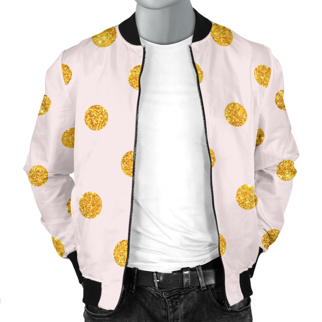 Polka Dot Gold Pink Pattern Print Design 01 Men Bomber Jacket