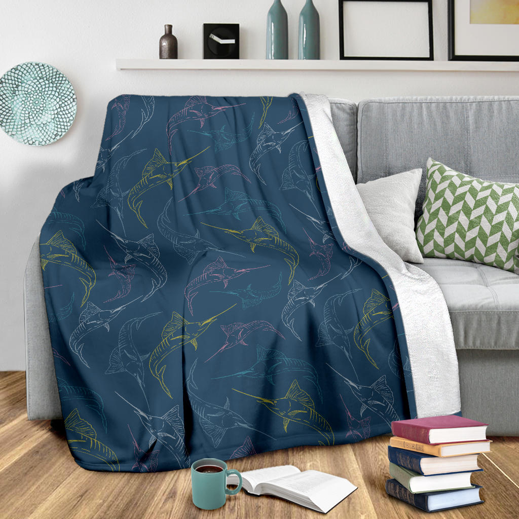 Swordfish Pattern Print Design 02 Premium Blanket