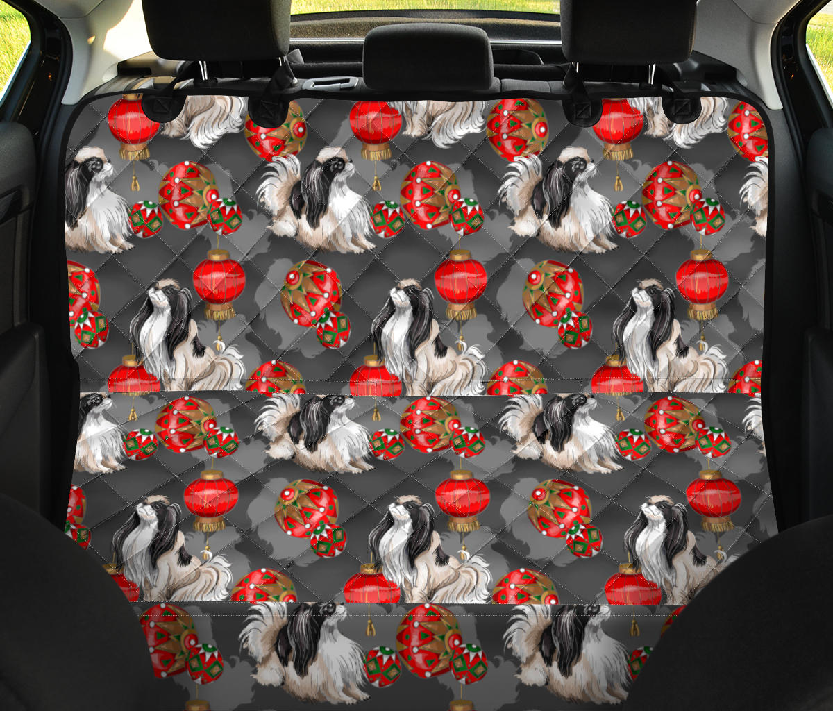 Japanese Chin Pattern Print Design 02 Rear Dog Car Seat Cover Hammock