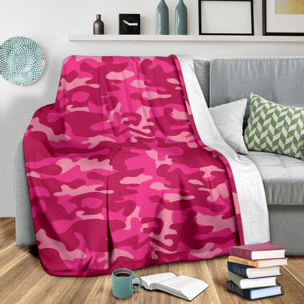 Camo Pink Pattern Print Design 01 Premium Blanket