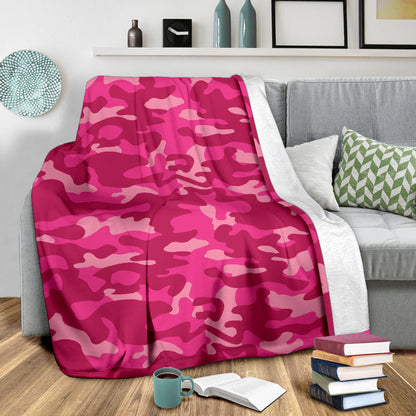 Camo Pink Pattern Print Design 01 Premium Blanket