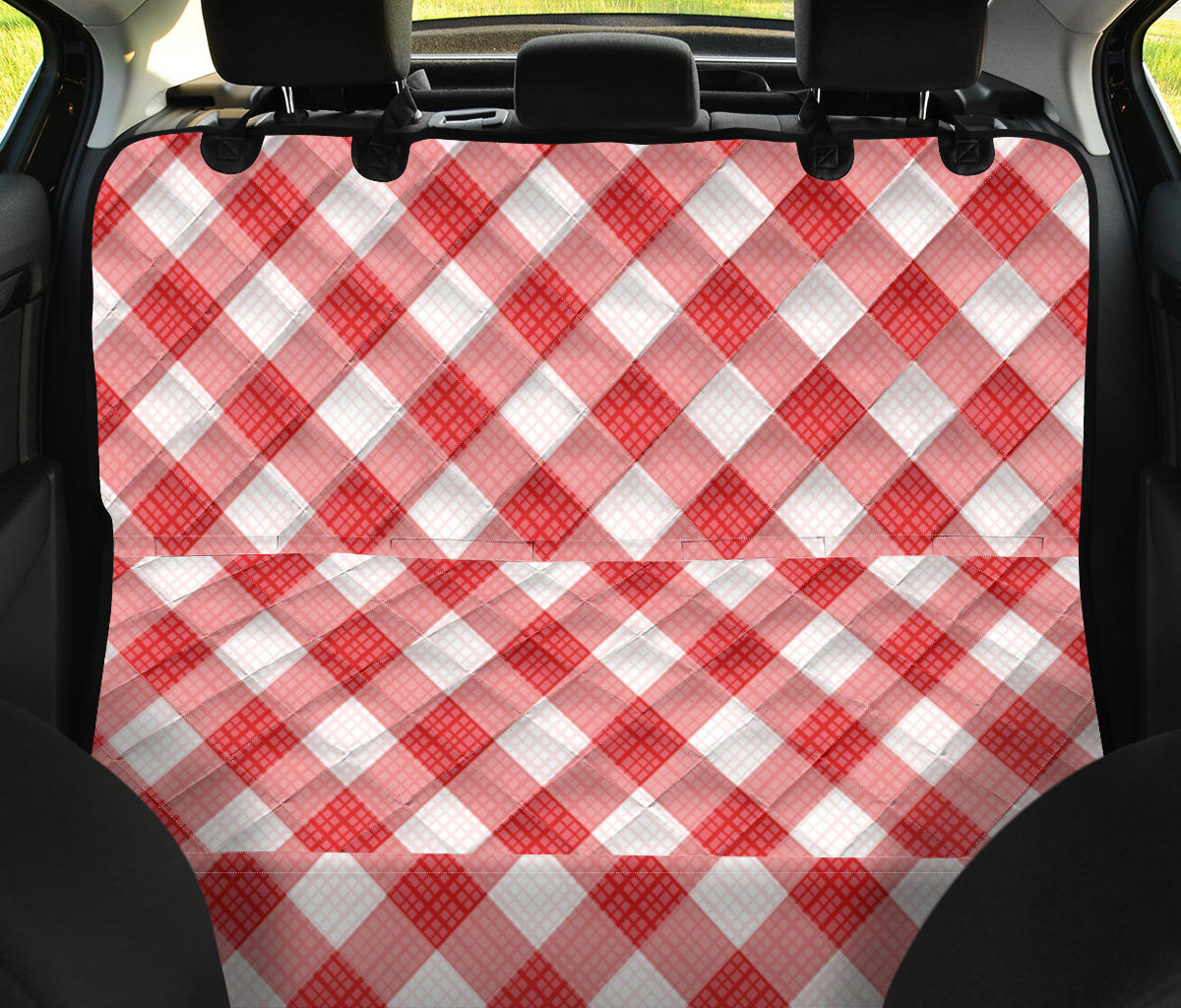 Gingham Red Pattern Print Design 01 Rear Dog Car Seat Cover Hammock