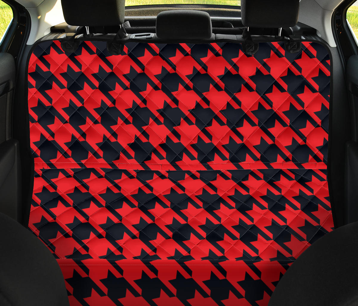 Houndstooth Red Pattern Print Design 03 Rear Dog Car Seat Cover Hammock
