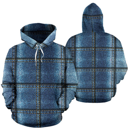 Jean Patchwork Pattern Print Design 02 Pullover Hoodie