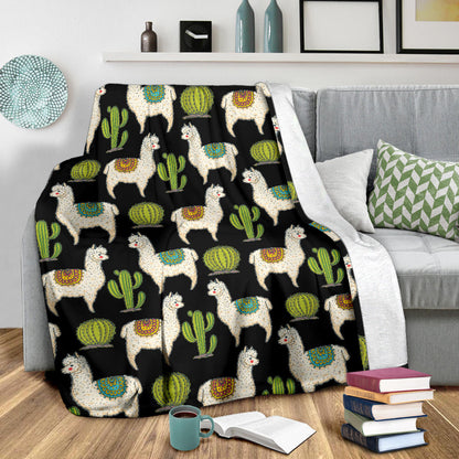 Alpaca Cactus Pattern Print Design 07 Premium Blanket