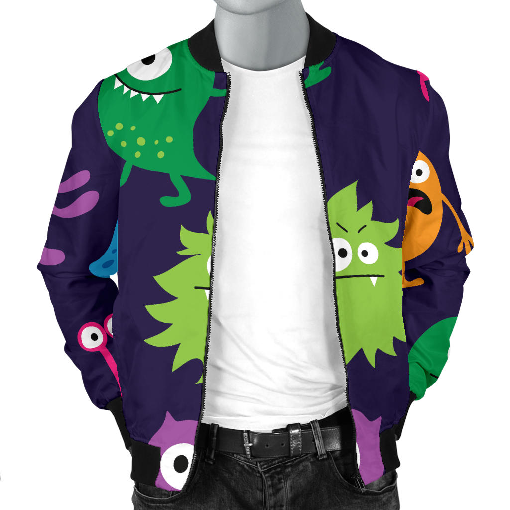Monster Cartoon Pattern Print Design 02 Men Bomber Jacket
