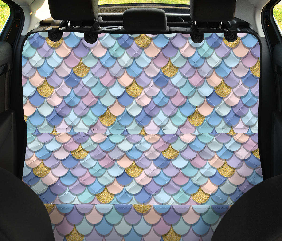 Mermaid Scales Pattern Print Design 05 Rear Dog Car Seat Cover Hammock