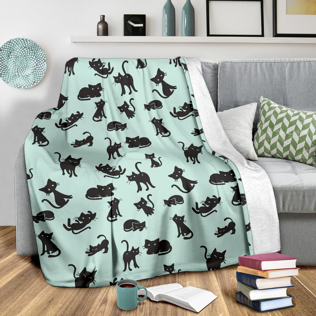 Black Cat Pattern Print Design 04 Premium Blanket