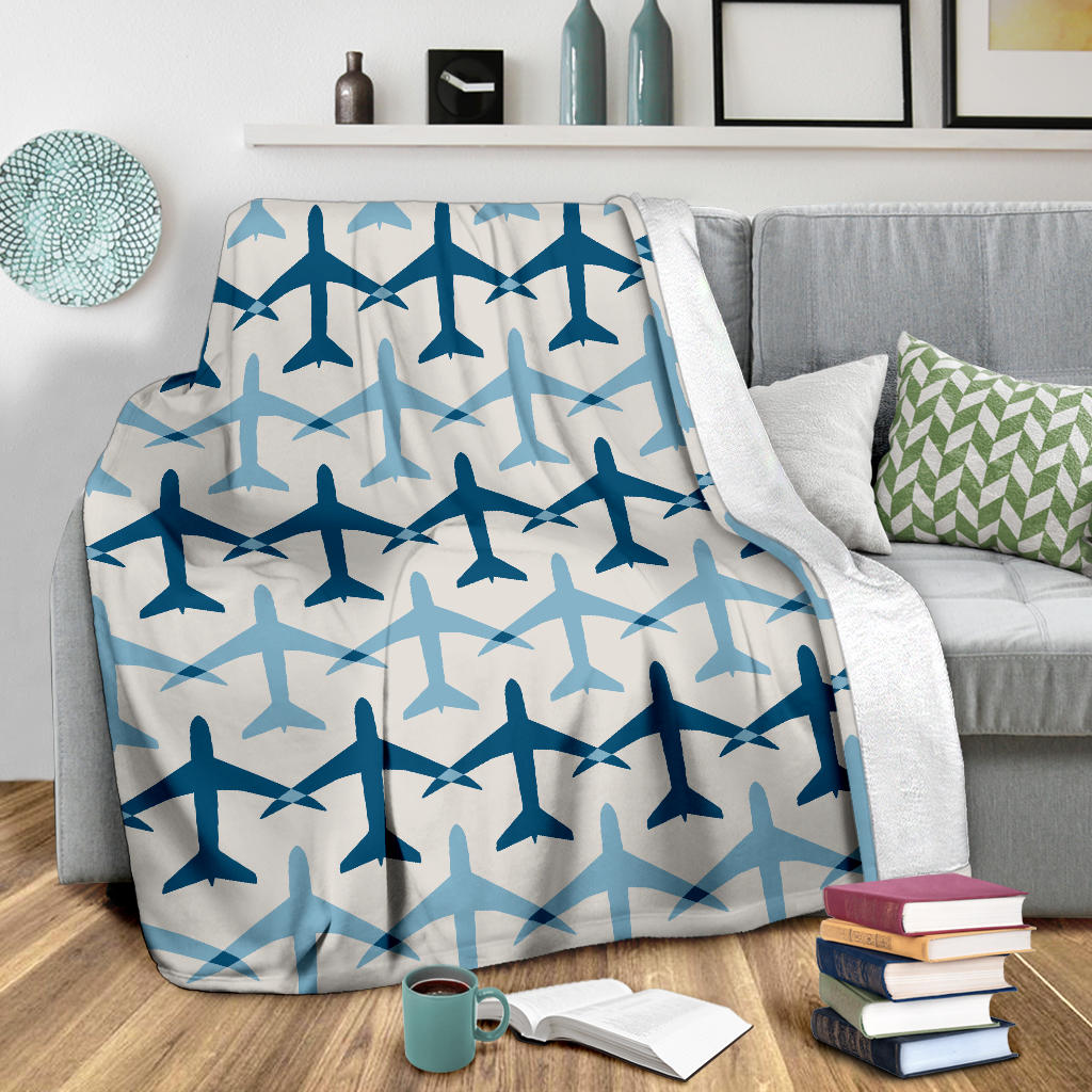 Airplane Pattern Print Design 04 Premium Blanket