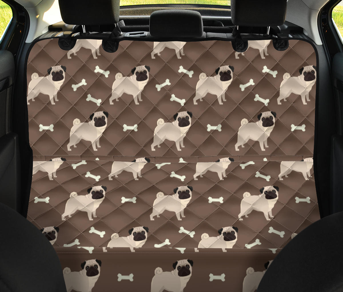 Pug Pattern Print Design A02 Rear Dog Car Seat Cover Hammock