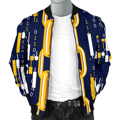 Cryptocurrency Chain Pattern Print Design 03 Men Bomber Jacket
