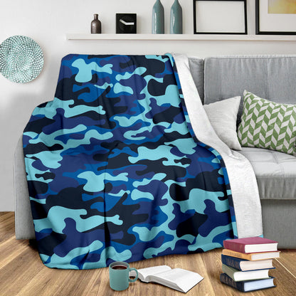 Camo Blue Pattern Print Design 04 Premium Blanket