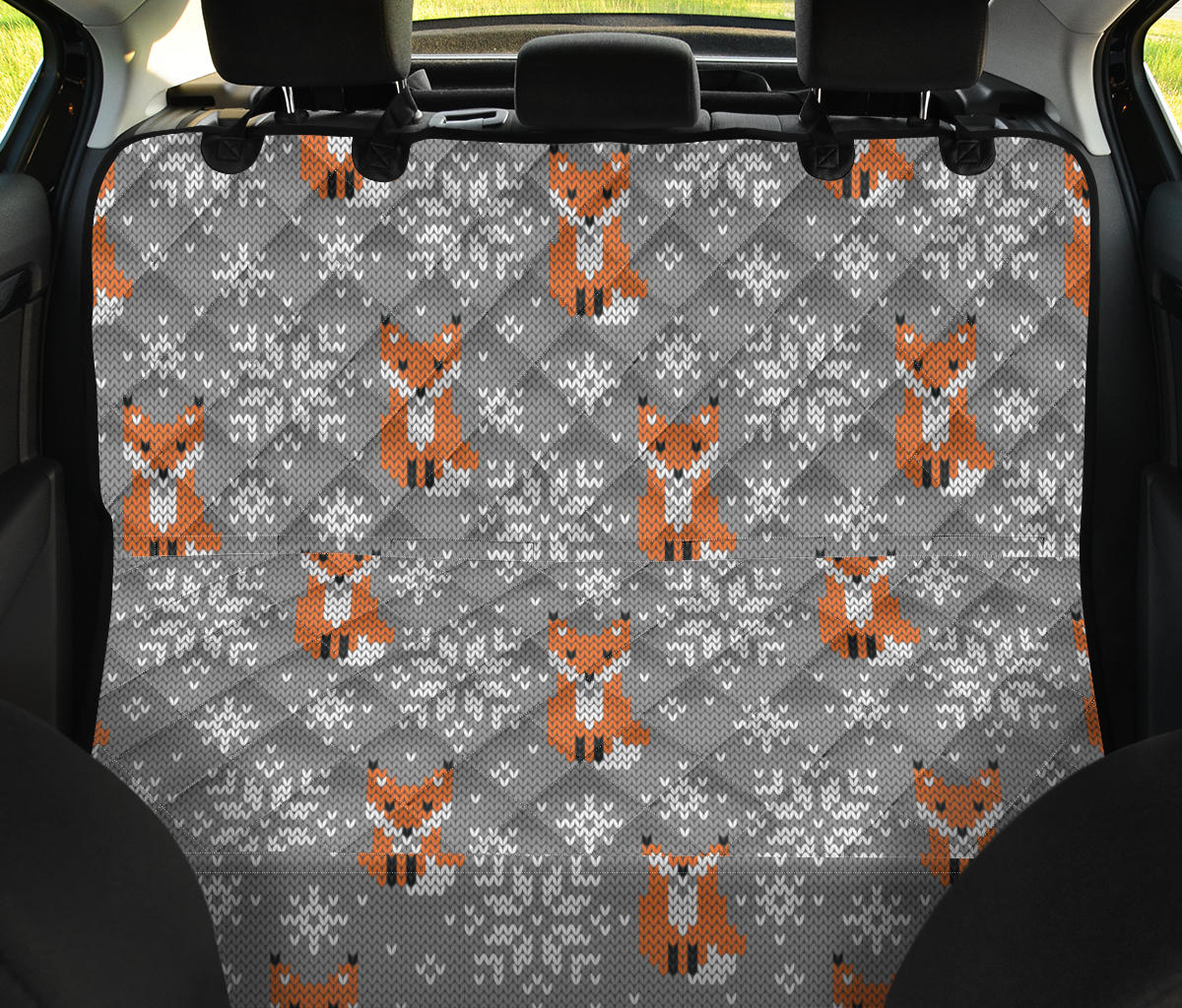 Knit Red Fox Pattern Print Design 02 Rear Dog Car Seat Cover Hammock