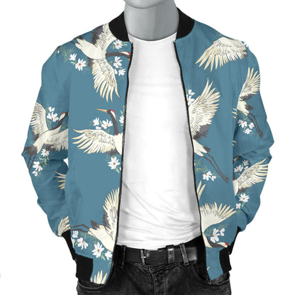 Crane Pattern Print Design 02 Men Bomber Jacket