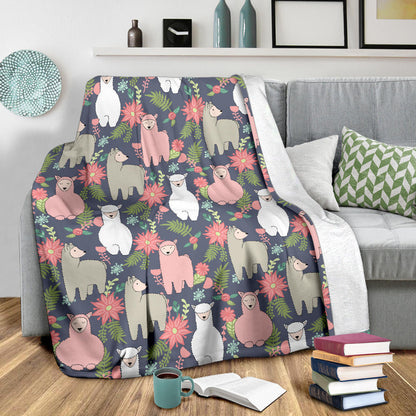 Alpaca Pattern Print Design 03 Premium Blanket