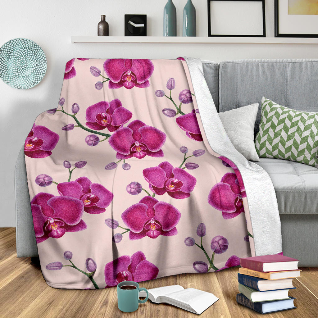 Orchid Pattern Print Design A02 Premium Blanket