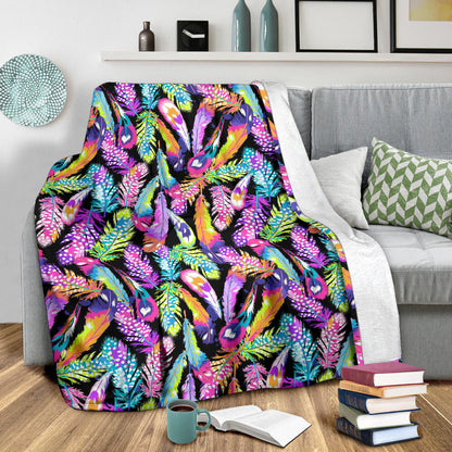 Neon Feather Pattern Print Design A02 Premium Blanket