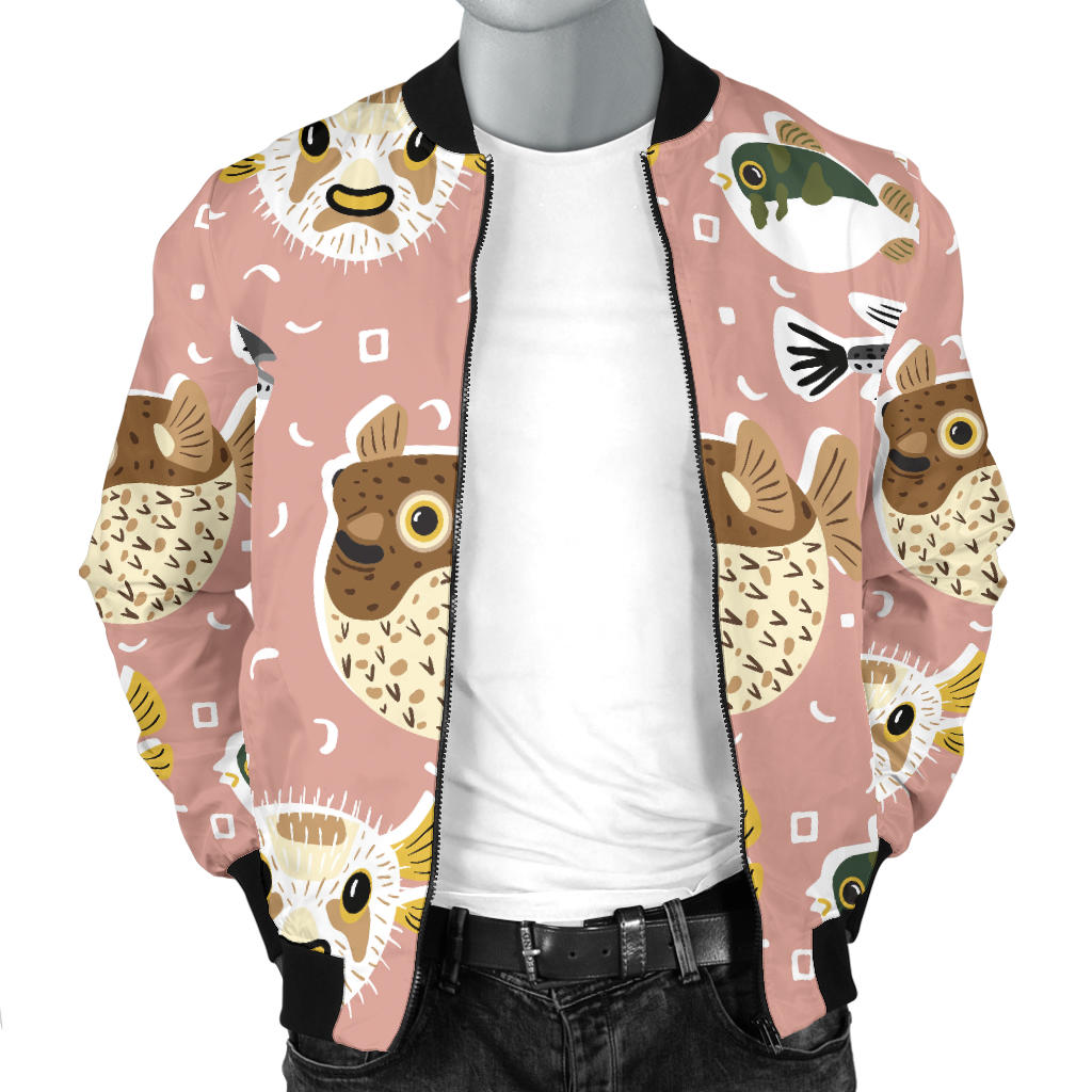 Fugu Cute Pattern Print Design 01 Men Bomber Jacket