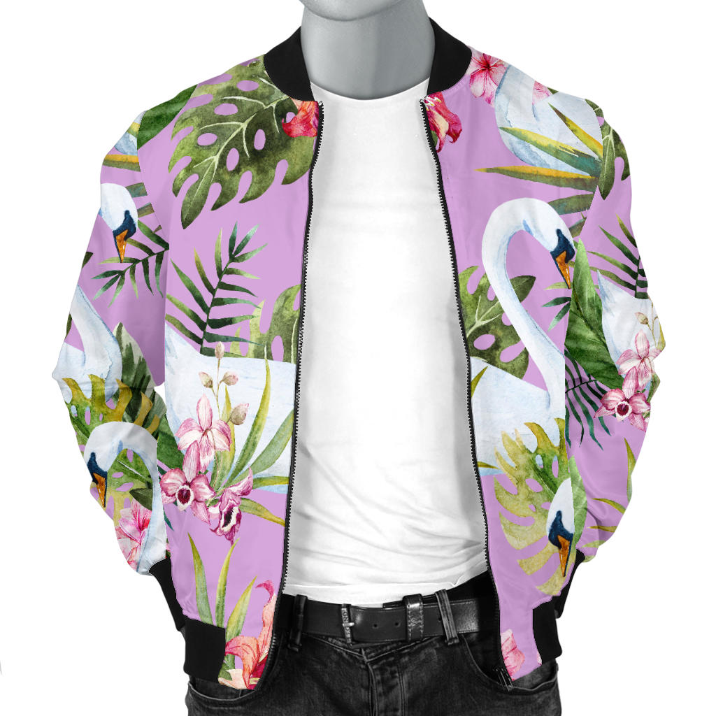 Swan with Flower Pattern Print Design 01 Men Bomber Jacket