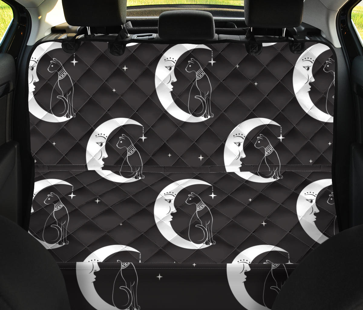 Moon with Cat Pattern Print Design 04 Rear Dog Car Seat Cover Hammock