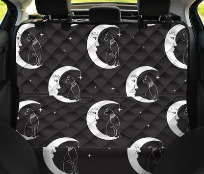 Moon with Cat Pattern Print Design 04 Rear Dog Car Seat Cover Hammock