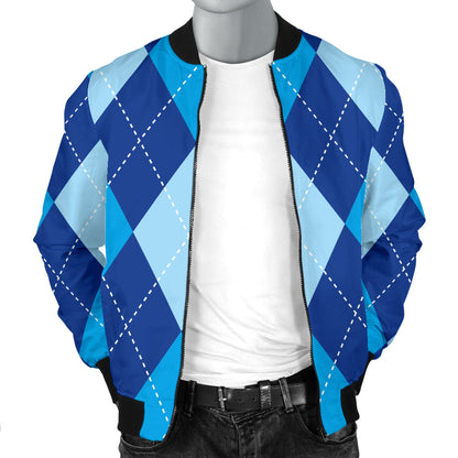Argyle Blue Pattern Print Design 02 Men Bomber Jacket