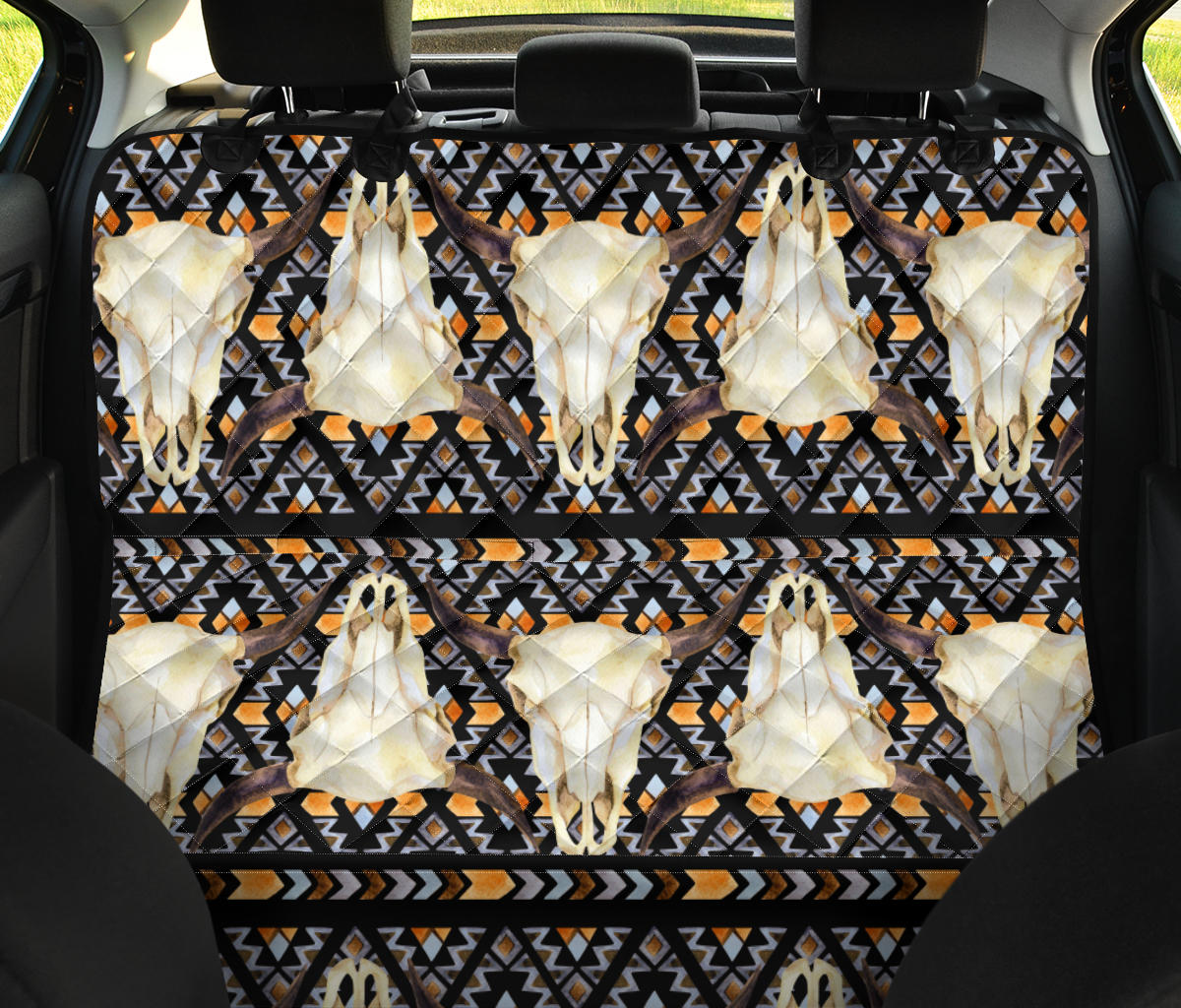 Buffalo Head Pattern Print Design 03 Rear Dog Car Seat Cover Hammock