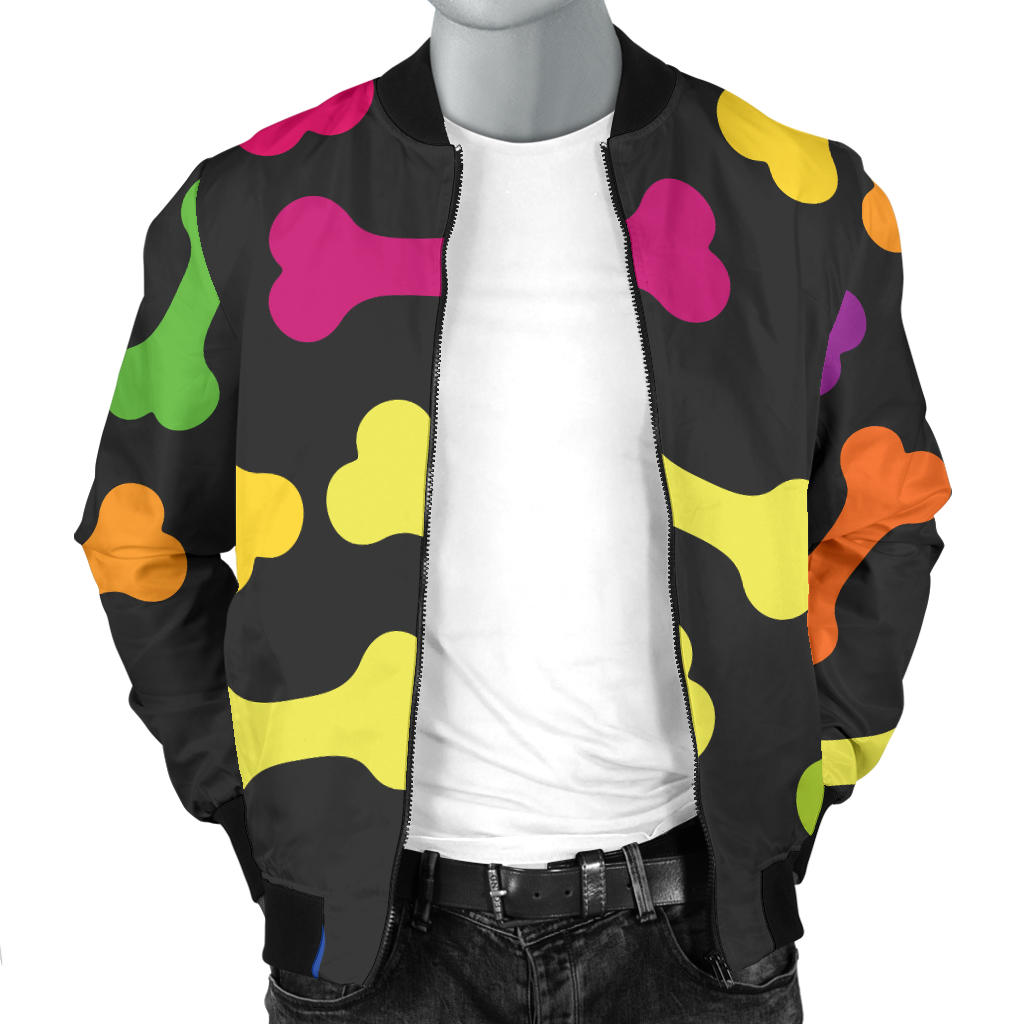 Dog Bone Neon Color Pattern Print Design 02 Men Bomber Jacket