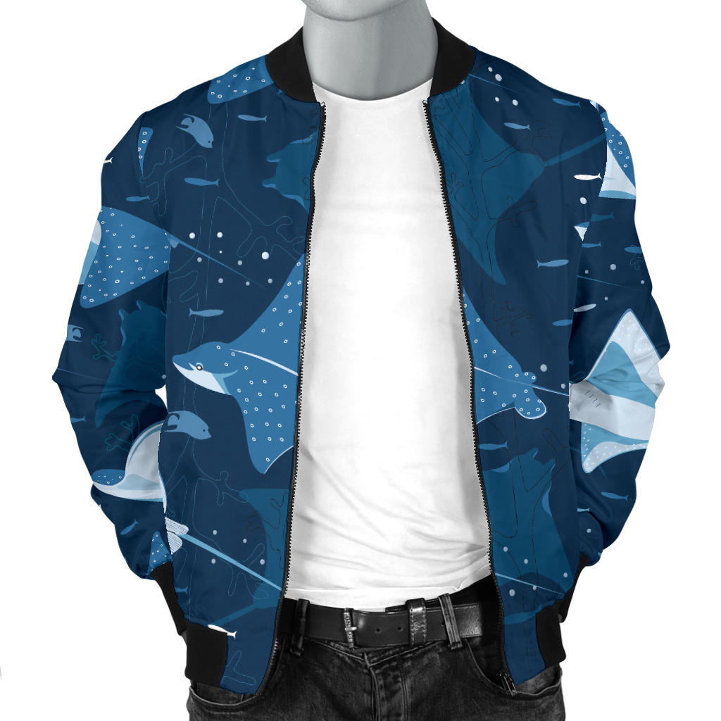 Manta Ray Pattern Print Design 02 Men Bomber Jacket
