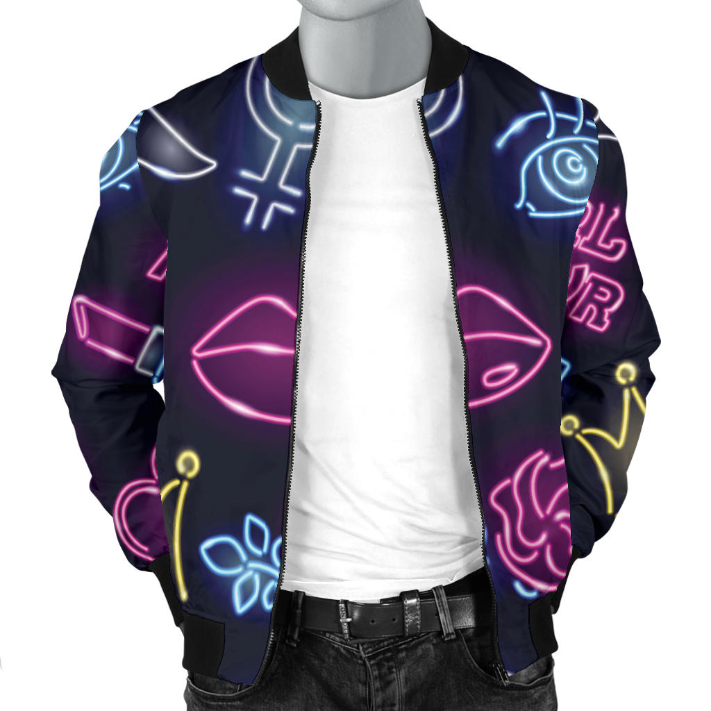 Lipstick Neon Pattern Print Design 02 Men Bomber Jacket