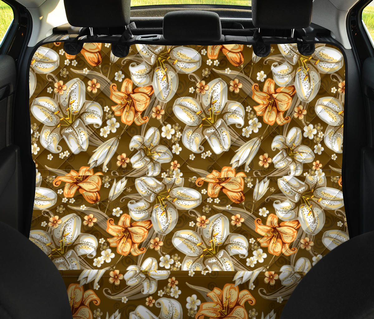 Lily Pattern Print Design 01 Rear Dog Car Seat Cover Hammock