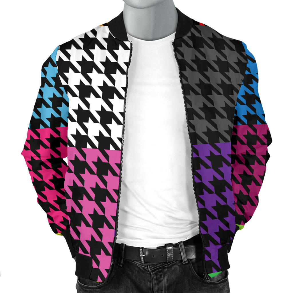 Houndstooth Colorful Pattern Print Design 01 Men Bomber Jacket
