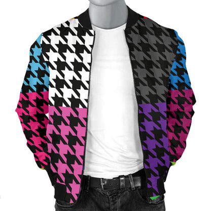 Houndstooth Colorful Pattern Print Design 01 Men Bomber Jacket