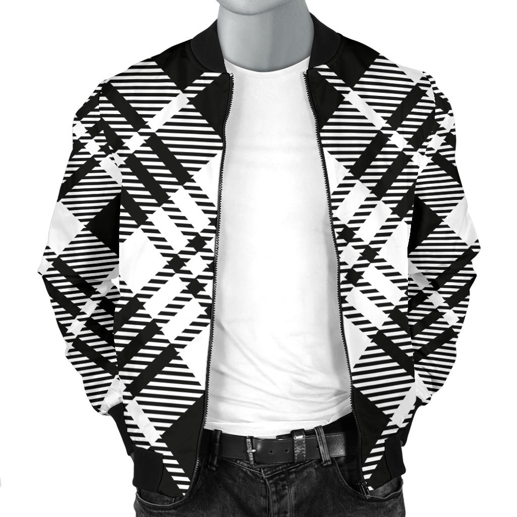 Plaid Black White Pattern Print Design A02 Men Bomber Jacket