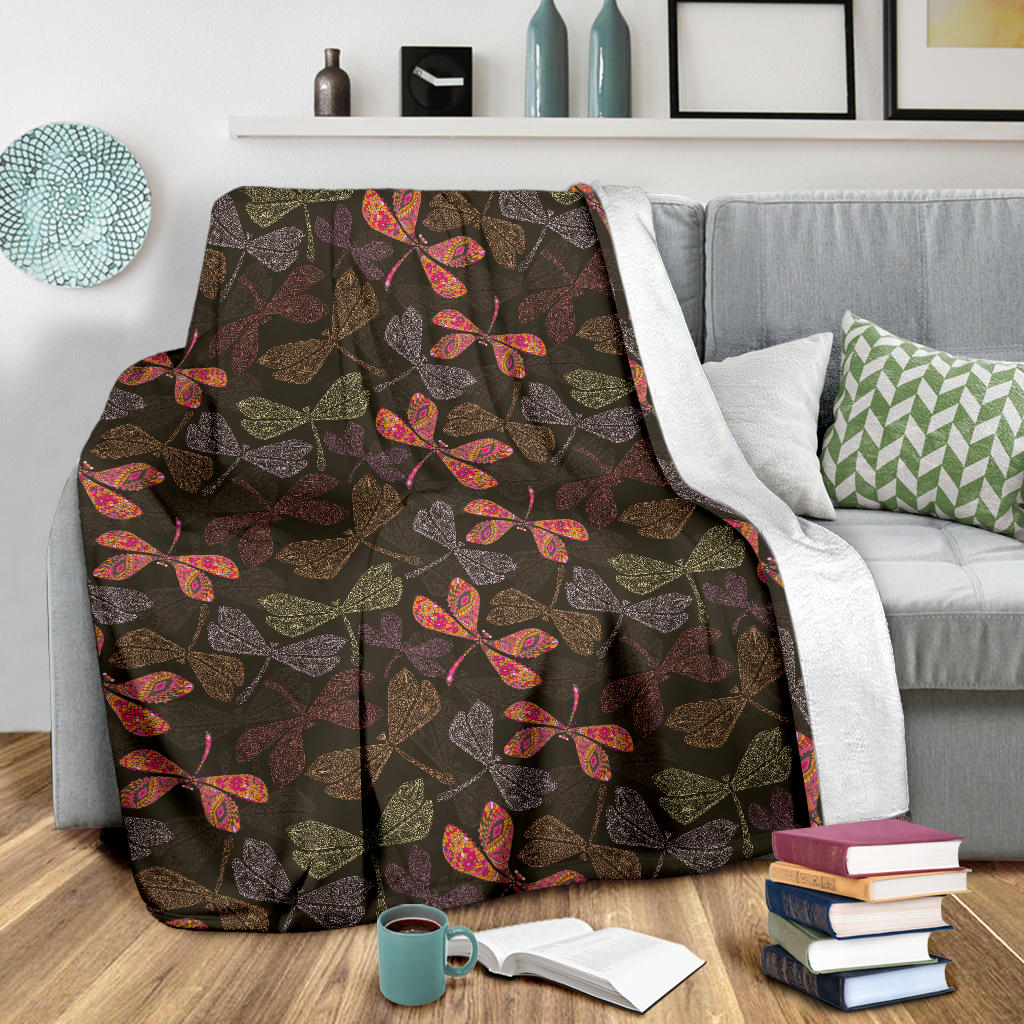 Dragonfly Pattern Print Design 02 Premium Blanket