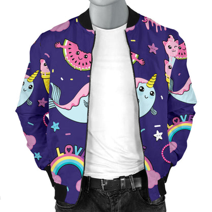 Narwhal Cute Pattern Print Design 02 Men Bomber Jacket