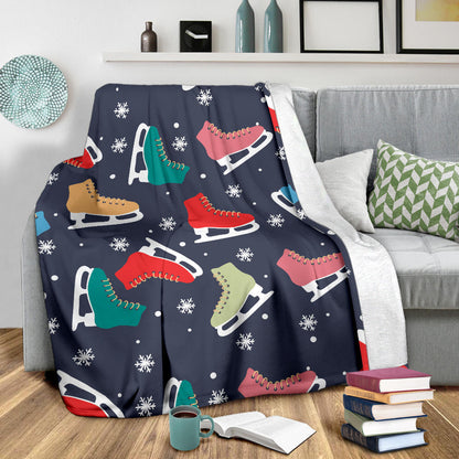 Ice Skate Pattern Print Design 04 Premium Blanket