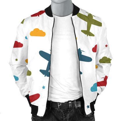 Airplane Pattern Print Design 06 Men Bomber Jacket