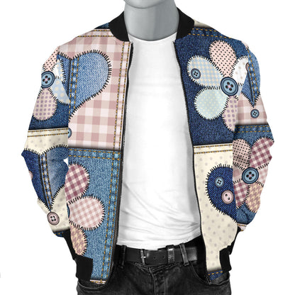 Patchwork Heart Flower Pattern Print Design 01 Men Bomber Jacket
