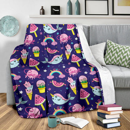 Narwhal Cute Pattern Print Design 02 Premium Blanket