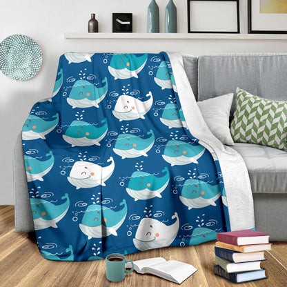 Blue Whale Pattern Print Design 01 Premium Blanket