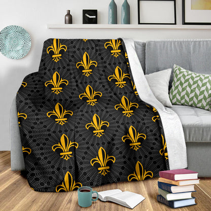 Fleur De Lis Gold Pattern Print Design 01 Premium Blanket