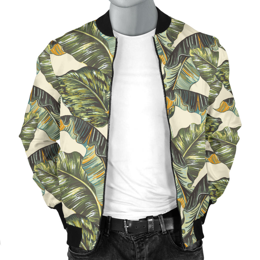Banana Leaf Pattern Print Design 04 Men Bomber Jacket