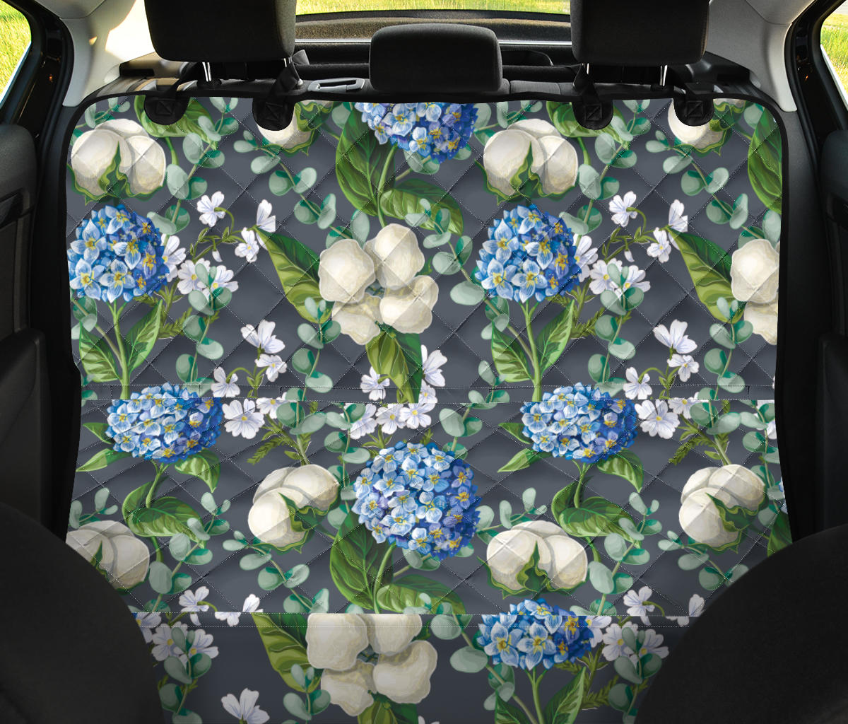 Hydrangea Pattern Print Design 02 Rear Dog Car Seat Cover Hammock