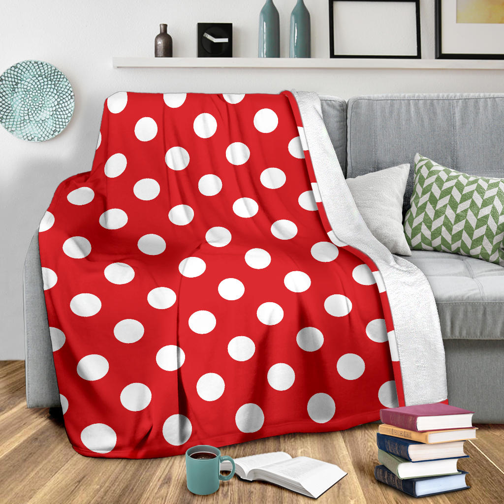 Polka Dot Red Pattern Print Design 04 Premium Blanket