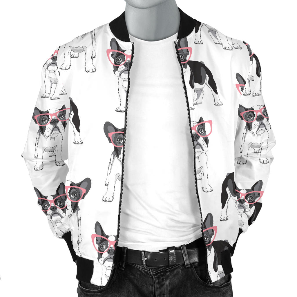 Boston Terrier Pattern Print Design 03 Men Bomber Jacket