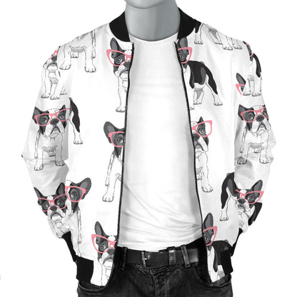 Boston Terrier Pattern Print Design 03 Men Bomber Jacket